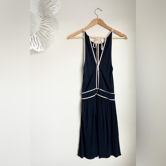 $228‼️Juicy Couture La Brea Halter Vicose Mini Dress Navy Gold Embossed Logo XS - Picture 5 of 11